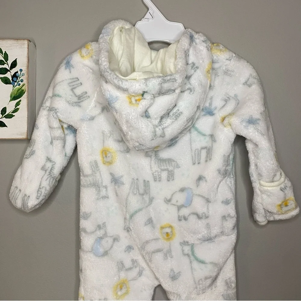 Little Beginnings White Zoo Animal Zip Up Pram Footie Pajamas Baby Boy 3 - 6 M